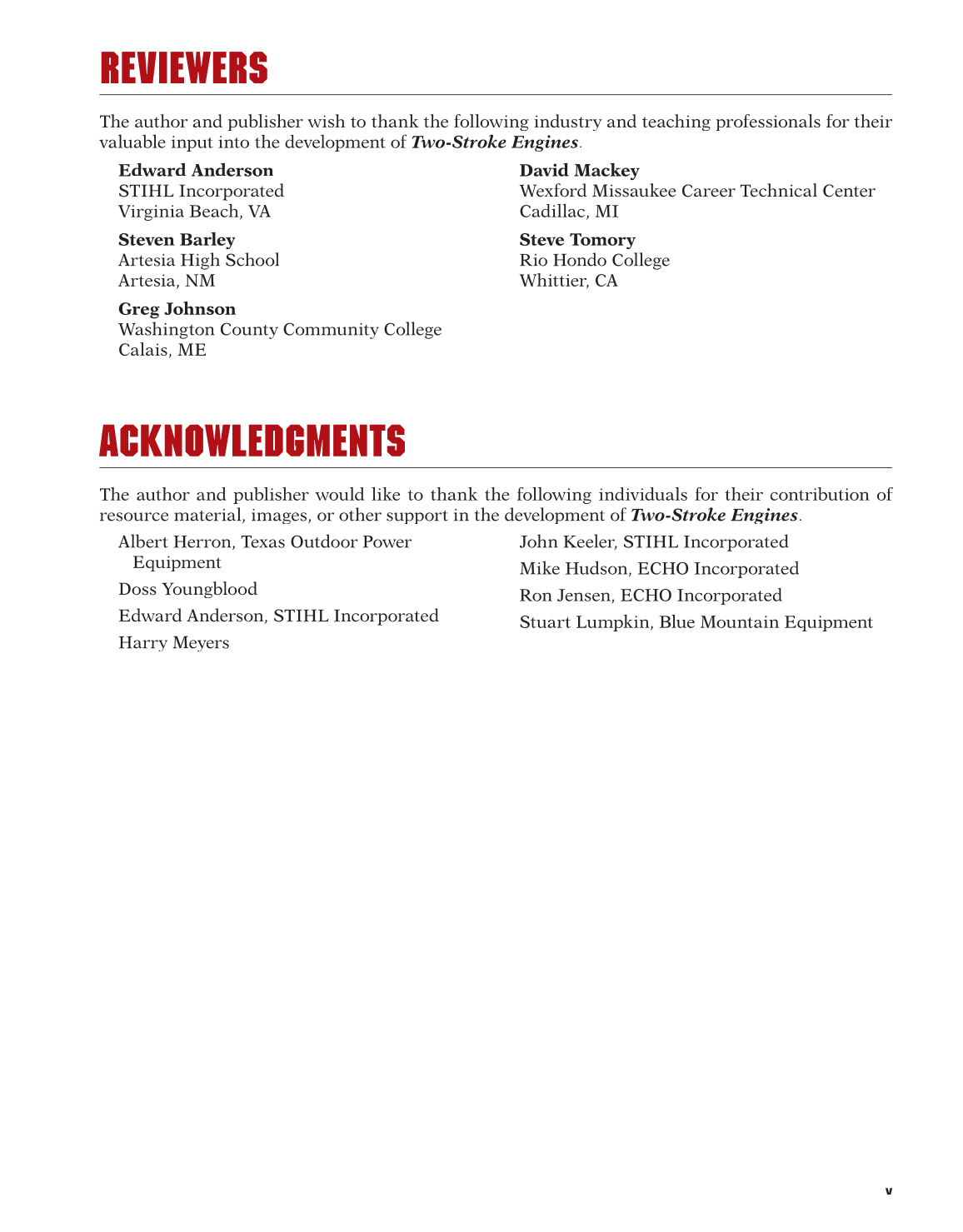 Two-Stroke Engines, 1st Edition page v