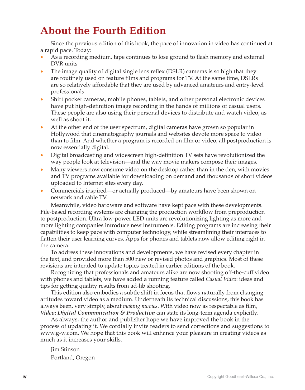 Video: Digital Communication & Production, 4th Edition page iv