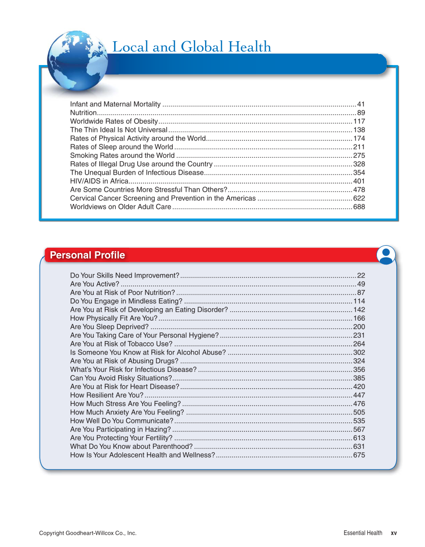 Essential Health, 1st Edition page xv