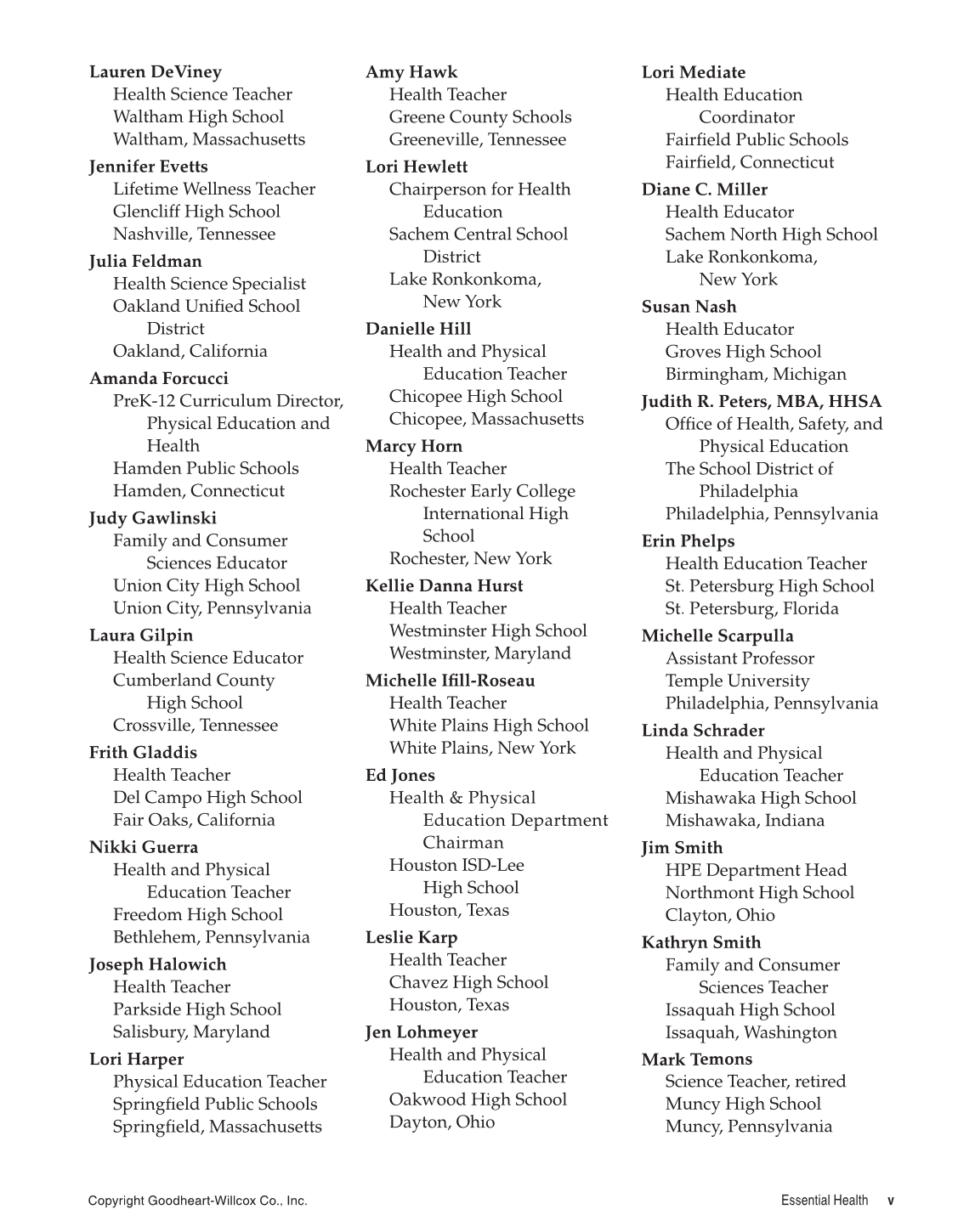 Essential Health, 1st Edition page v