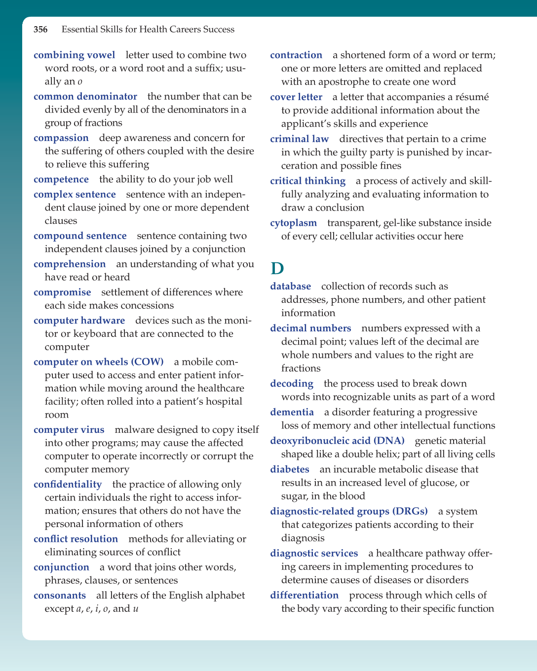 Essential Skills for Health Career Success, 1st Edition page 356