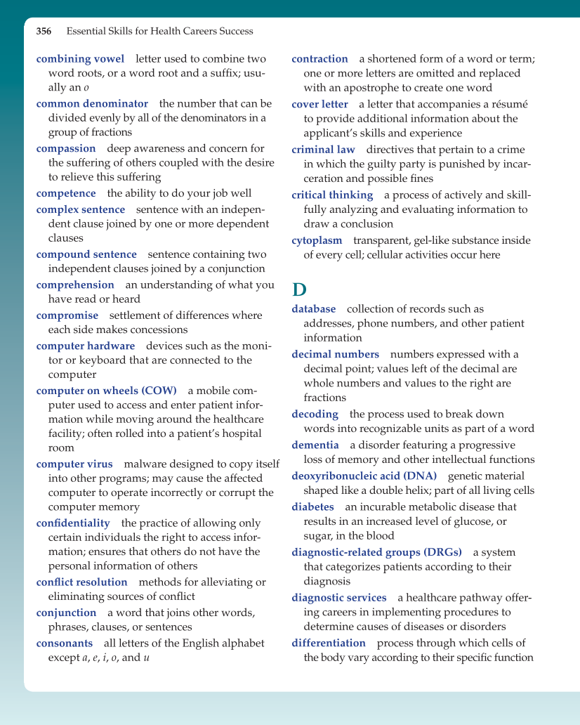 Essential Skills for Health Career Success, 1st Edition page 356