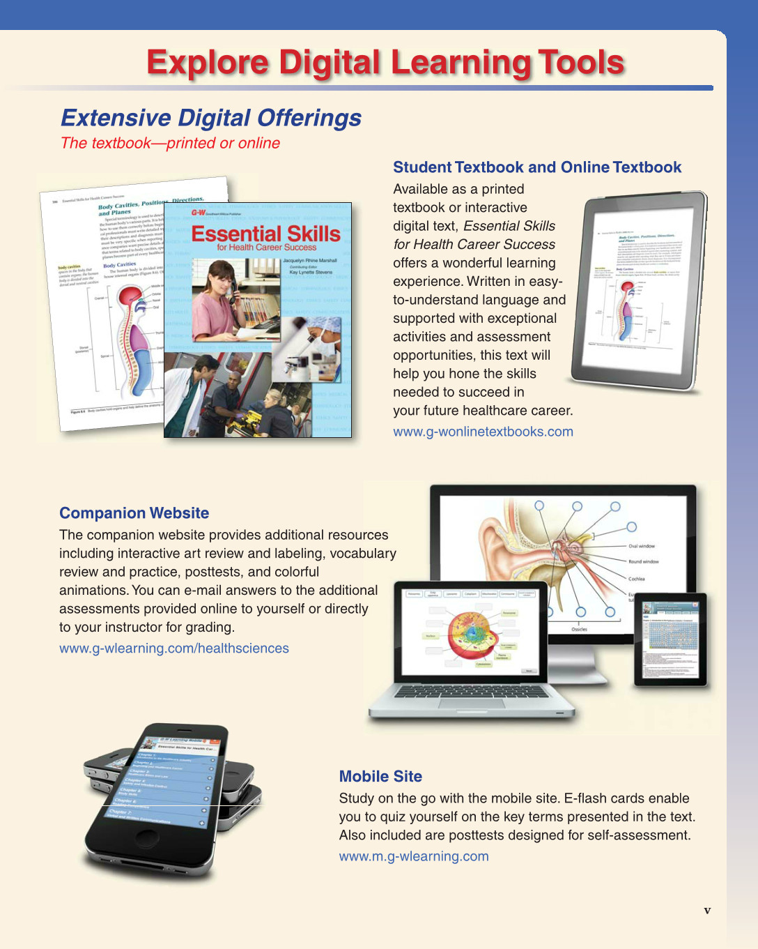 Essential Skills for Health Career Success, 1st Edition page v