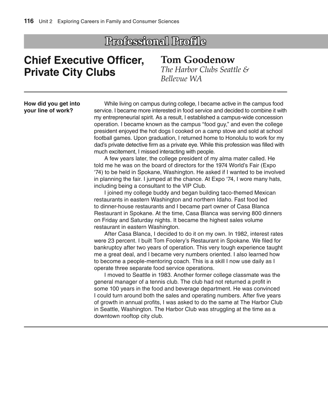 Foundations of Family and Consumer Sciences: Careers Serving Individuals, Families, and Communities, 2nd Edition page 116