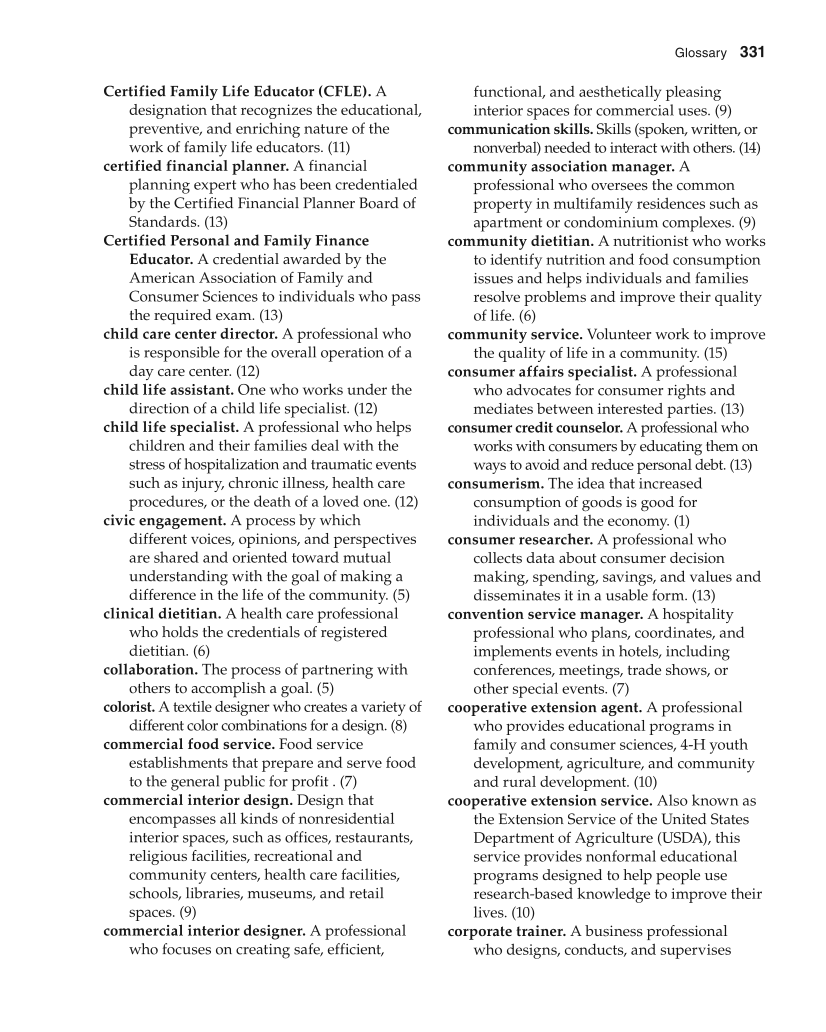 Foundations of Family and Consumer Sciences: Careers Serving Individuals, Families, and Communities, 2nd Edition page 331