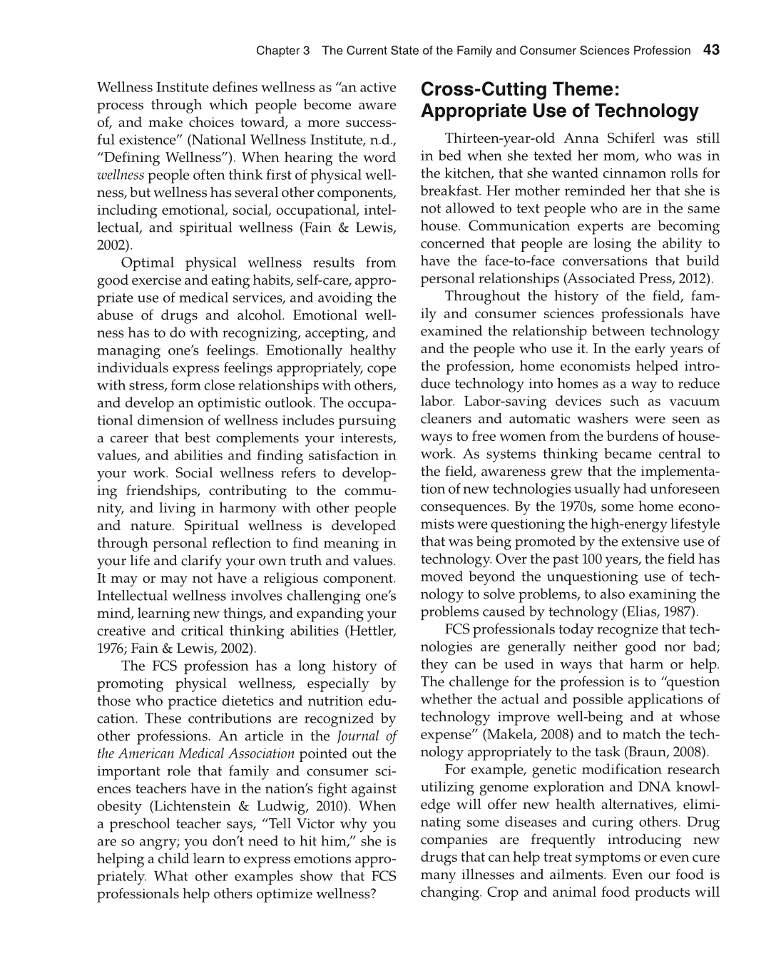 Foundations of Family and Consumer Sciences: Careers Serving Individuals, Families, and Communities, 2nd Edition page 43