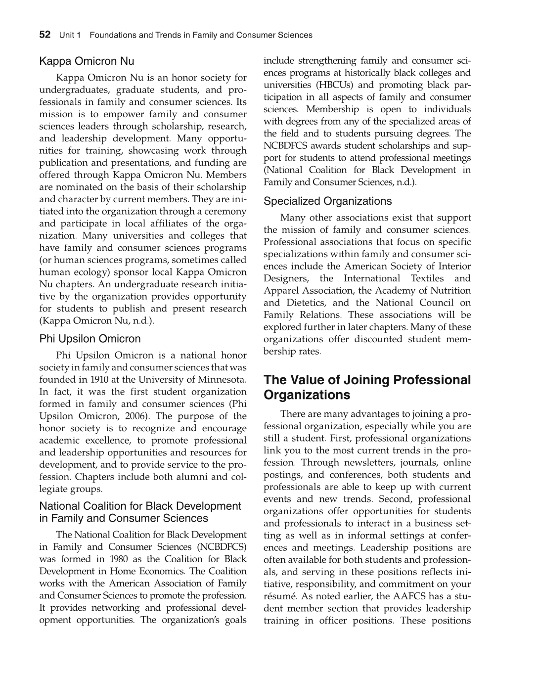 Foundations of Family and Consumer Sciences: Careers Serving Individuals, Families, and Communities, 2nd Edition page 52