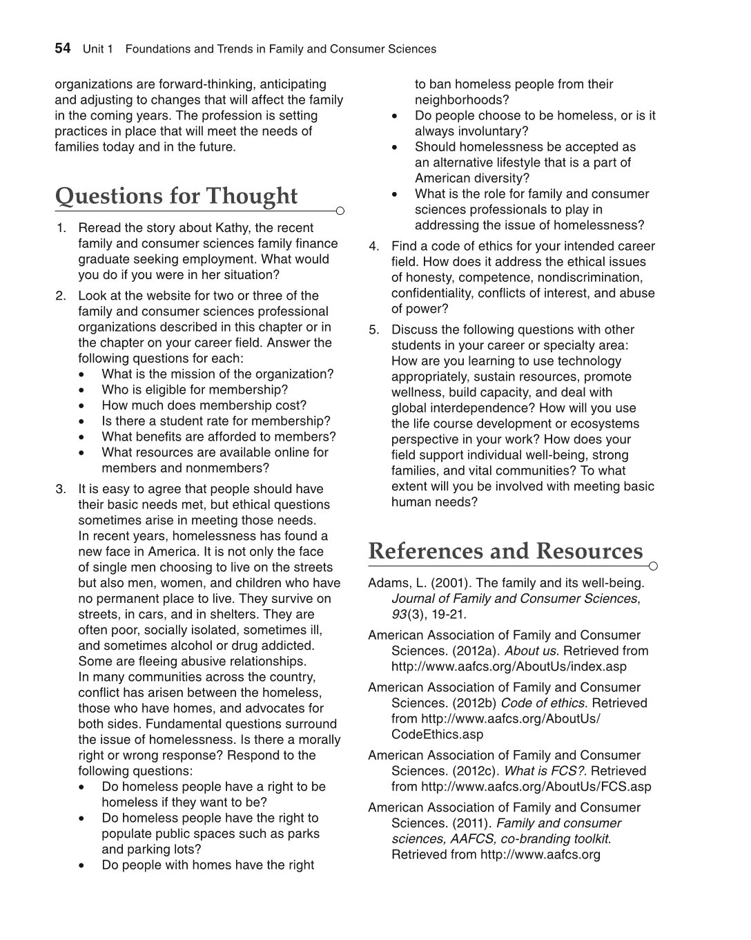 Foundations of Family and Consumer Sciences: Careers Serving Individuals, Families, and Communities, 2nd Edition page 54