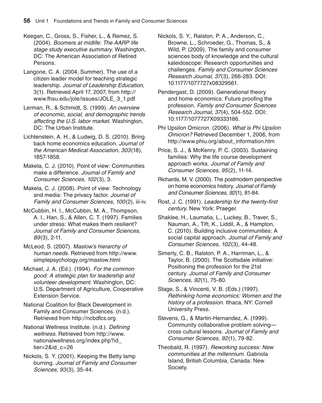 Foundations of Family and Consumer Sciences: Careers Serving Individuals, Families, and Communities, 2nd Edition page 56