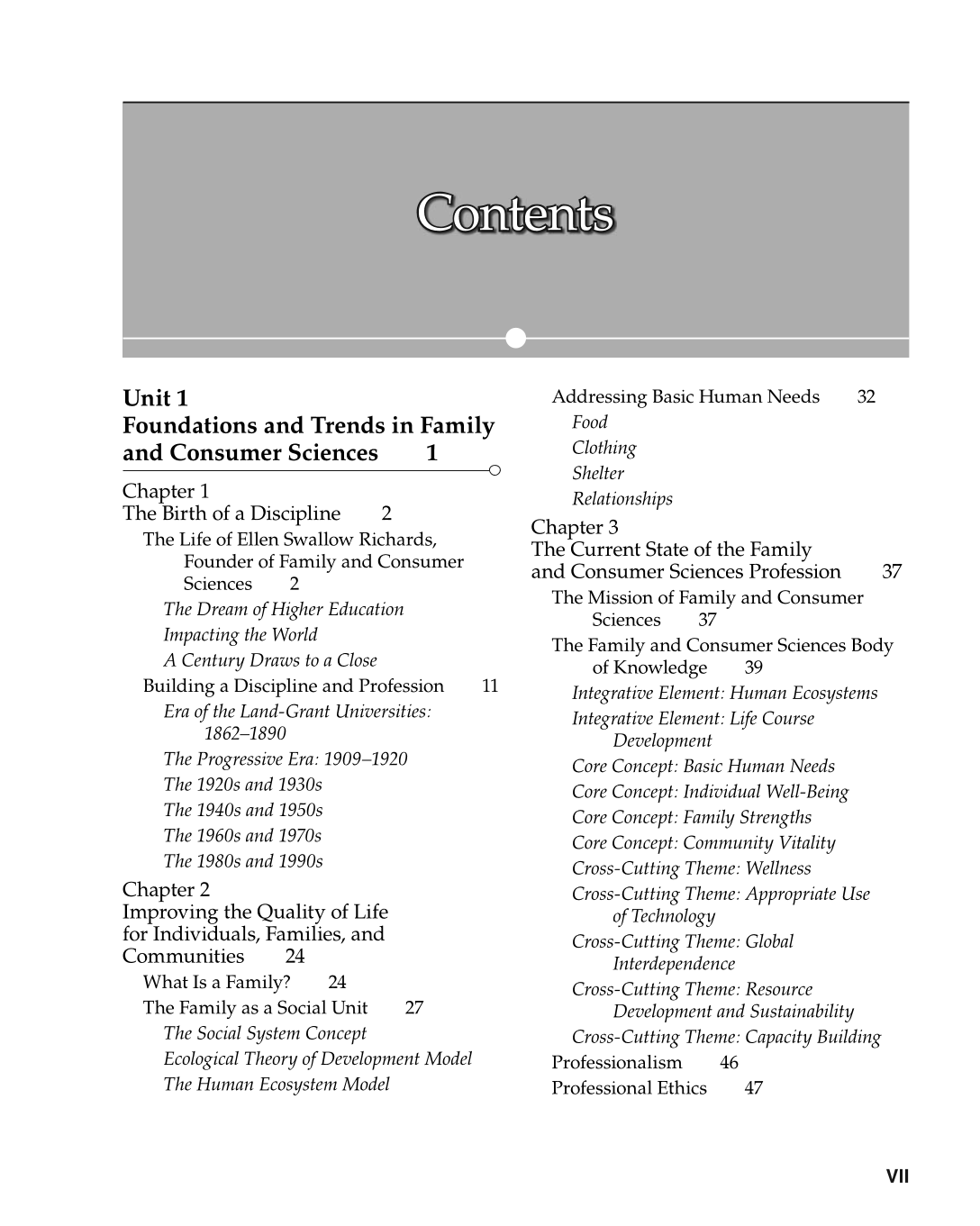 Foundations of Family and Consumer Sciences: Careers Serving Individuals, Families, and Communities, 2nd Edition page VII