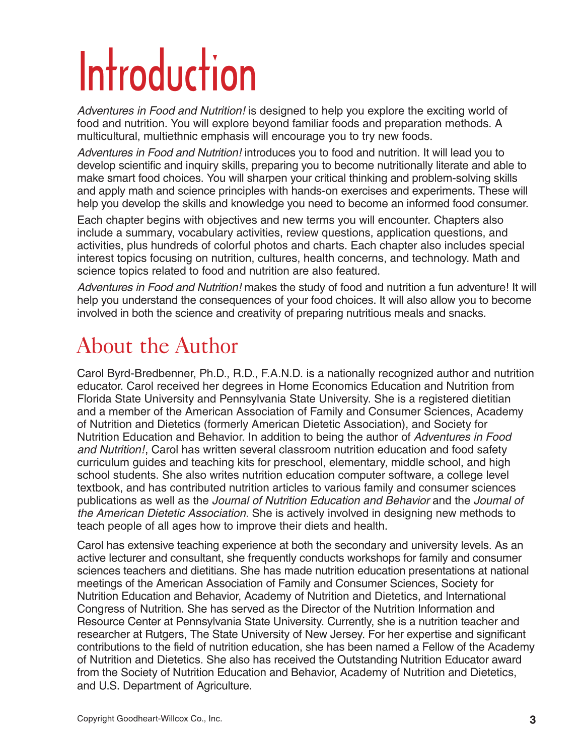 Adventures in Food and Nutrition!, 5th Edition page 3