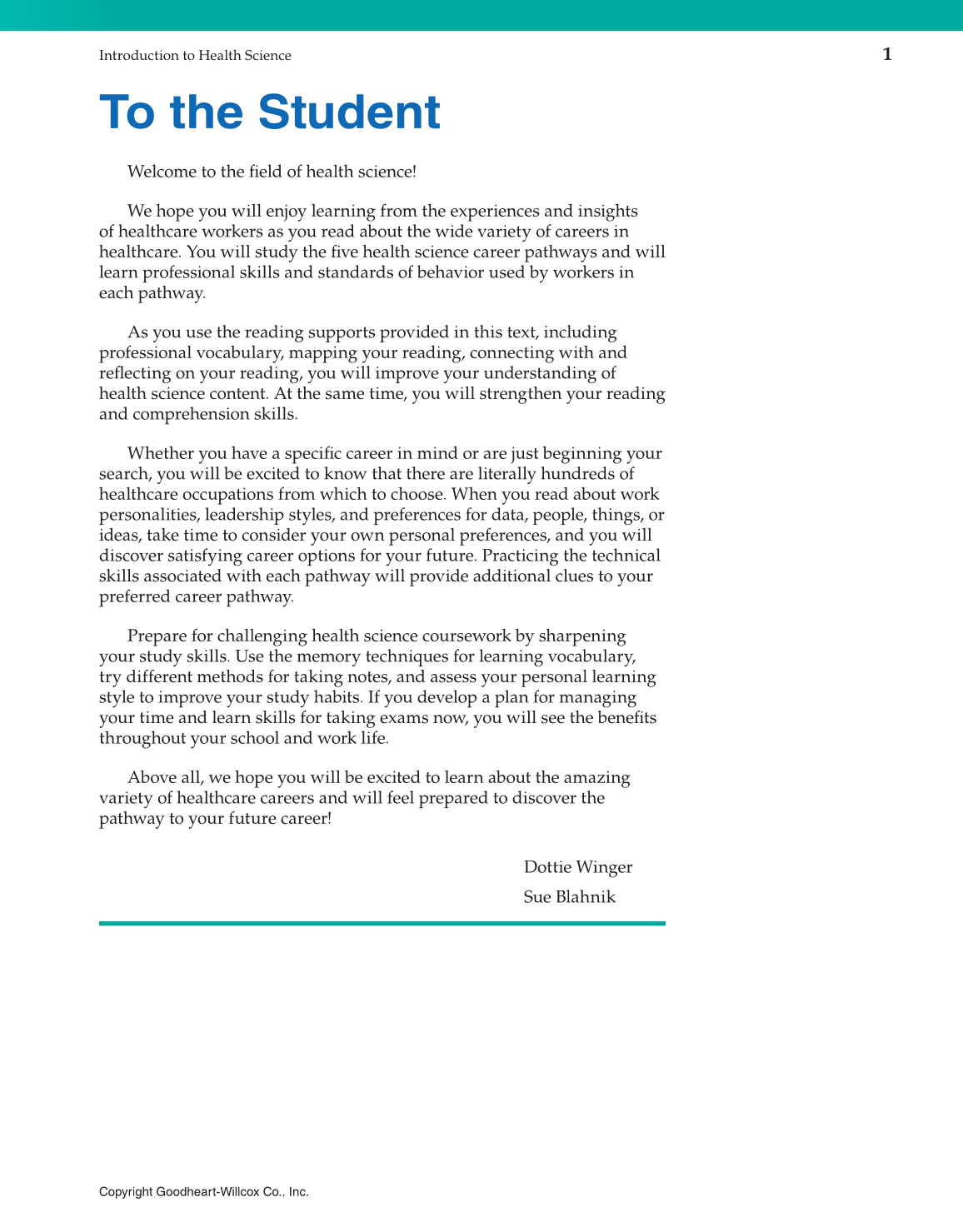 Introduction to Health Science: Pathways to Your Future, 1st Edition page 1
