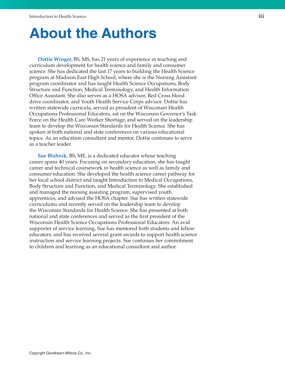 Introduction to Health Science: Pathways to Your Future, 1st Edition page iii