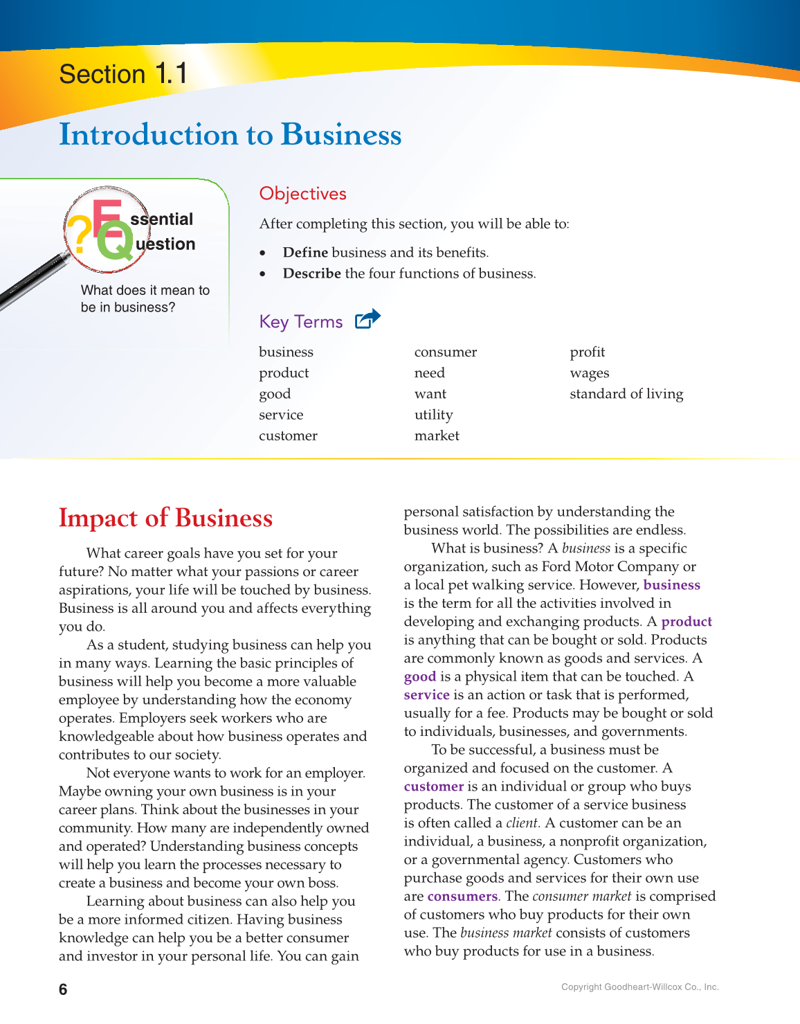 Principles of Business, Marketing, and Finance, 1st Edition page 6