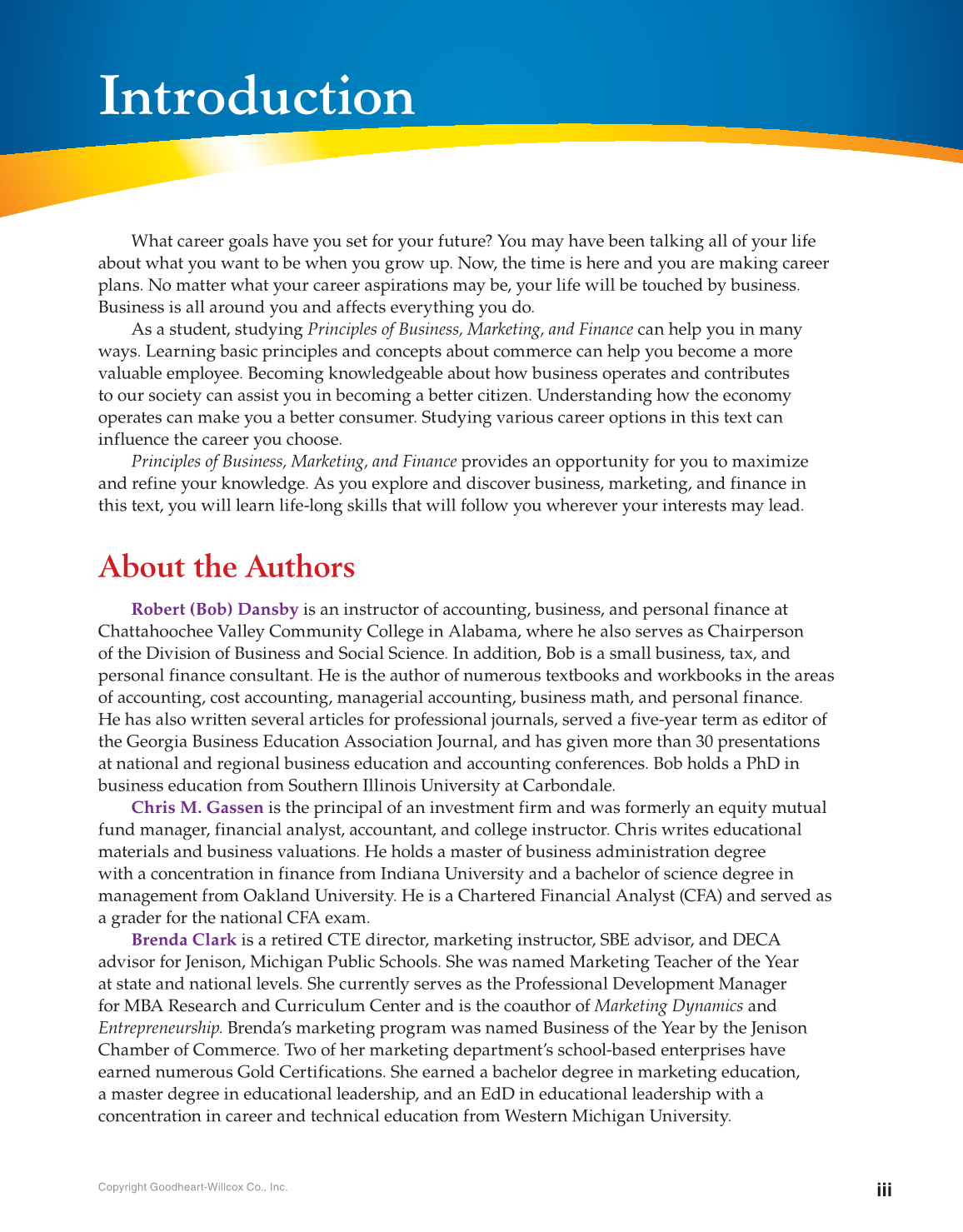 Principles of Business, Marketing, and Finance, 1st Edition page iii