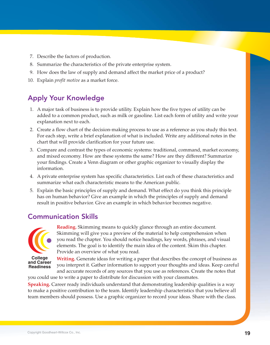 Principles of Business, Marketing, and Finance, 1st Edition page 19