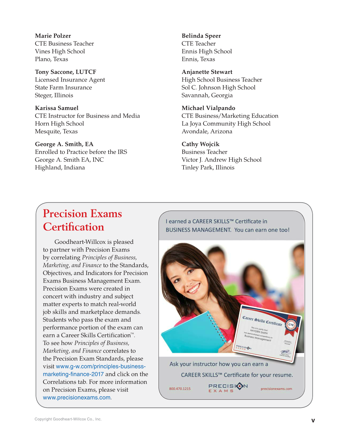 Principles of Business, Marketing, and Finance, 1st Edition page v