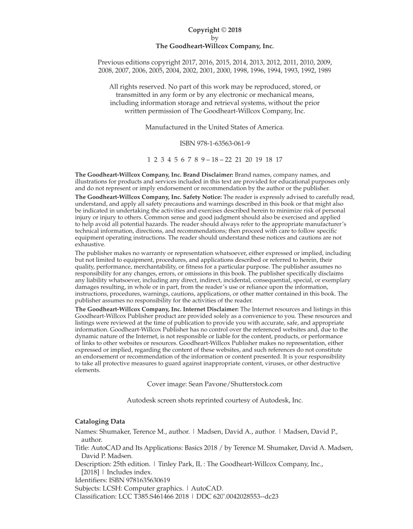 AutoCAD and Its Applications—Comprehensive 2018, 25th Edition page ii