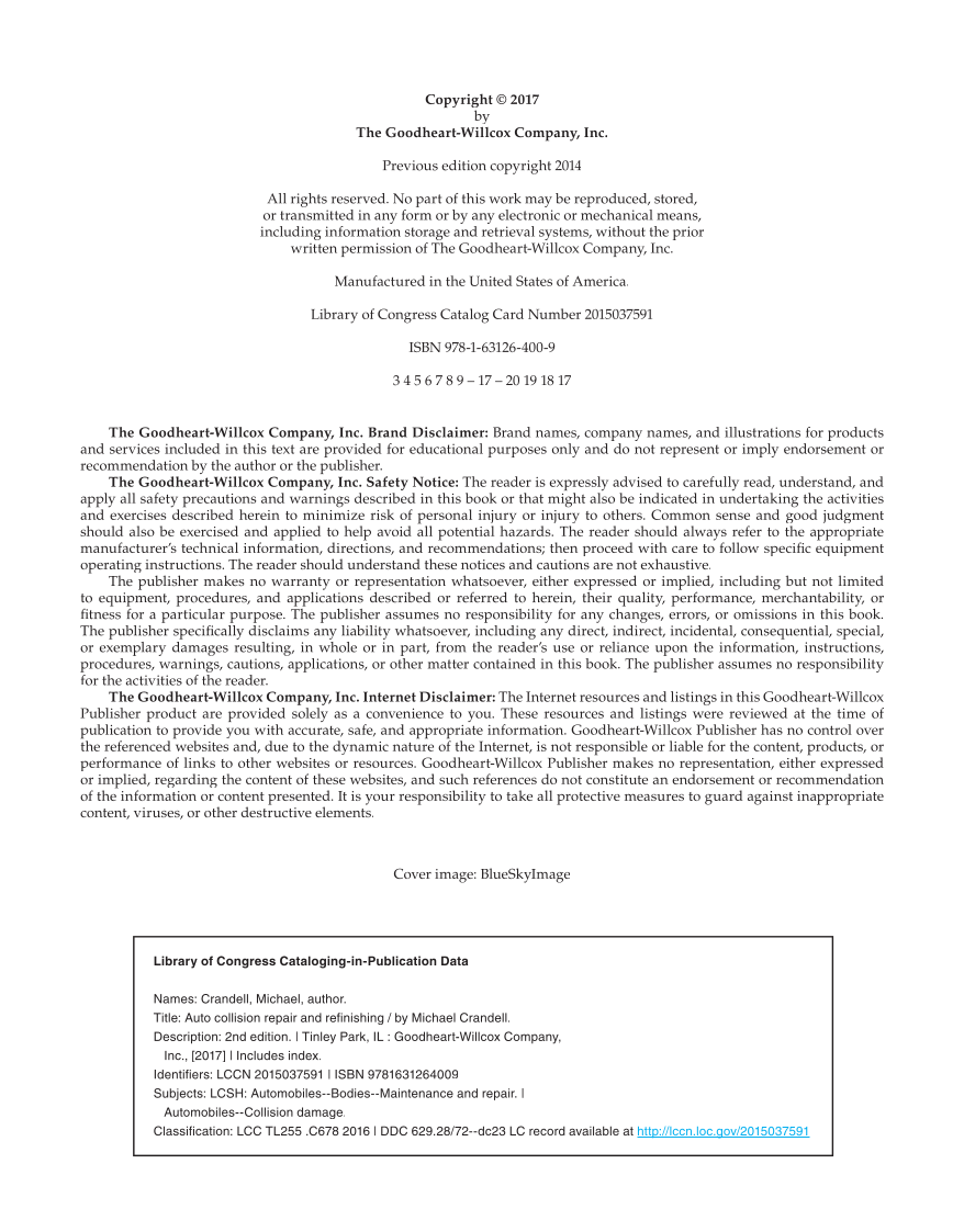 Auto Collision Repair and Refinishing, 2nd Edition page ii