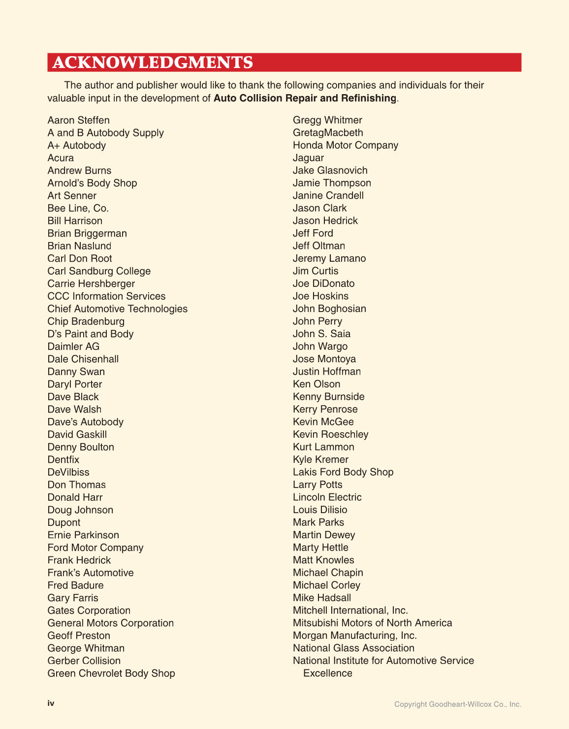 Auto Collision Repair and Refinishing, 2nd Edition page iv