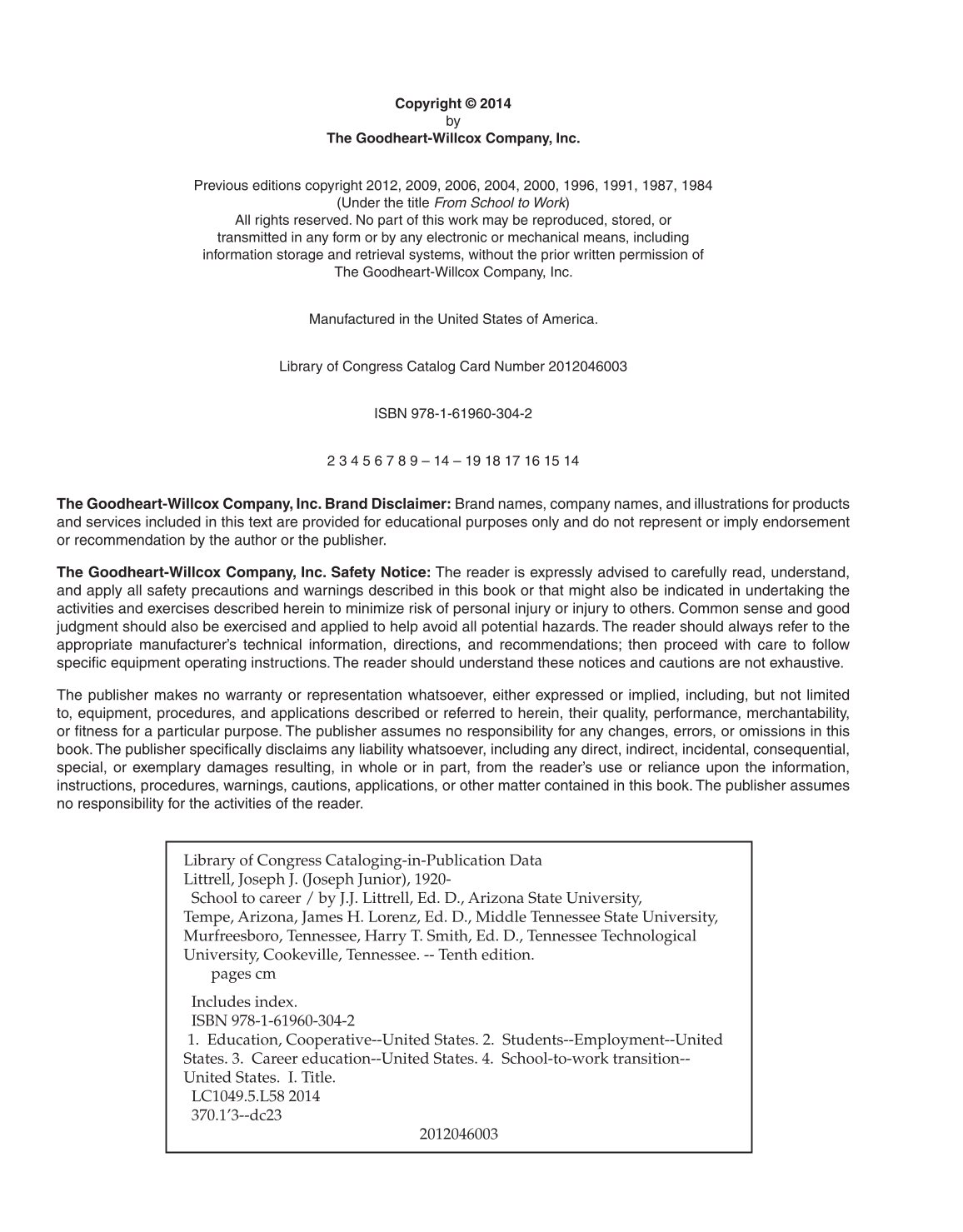School to Career, 10th Edition page ii
