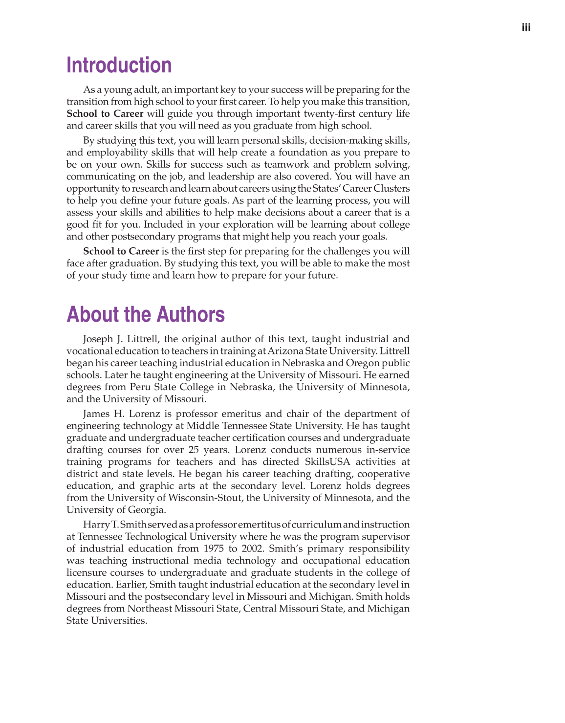 School to Career, 10th Edition page iii