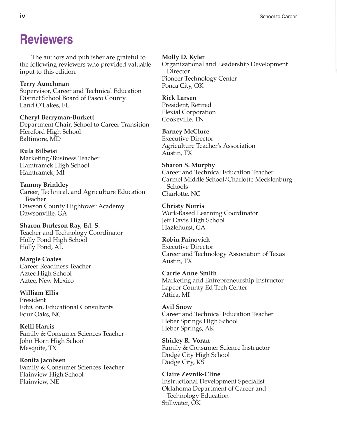 School to Career, 10th Edition page iv