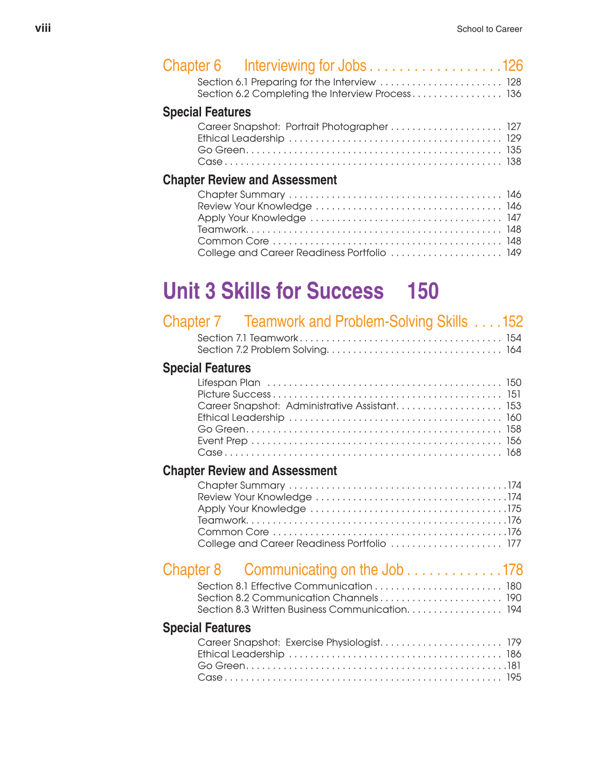 School to Career, 10th Edition page viii