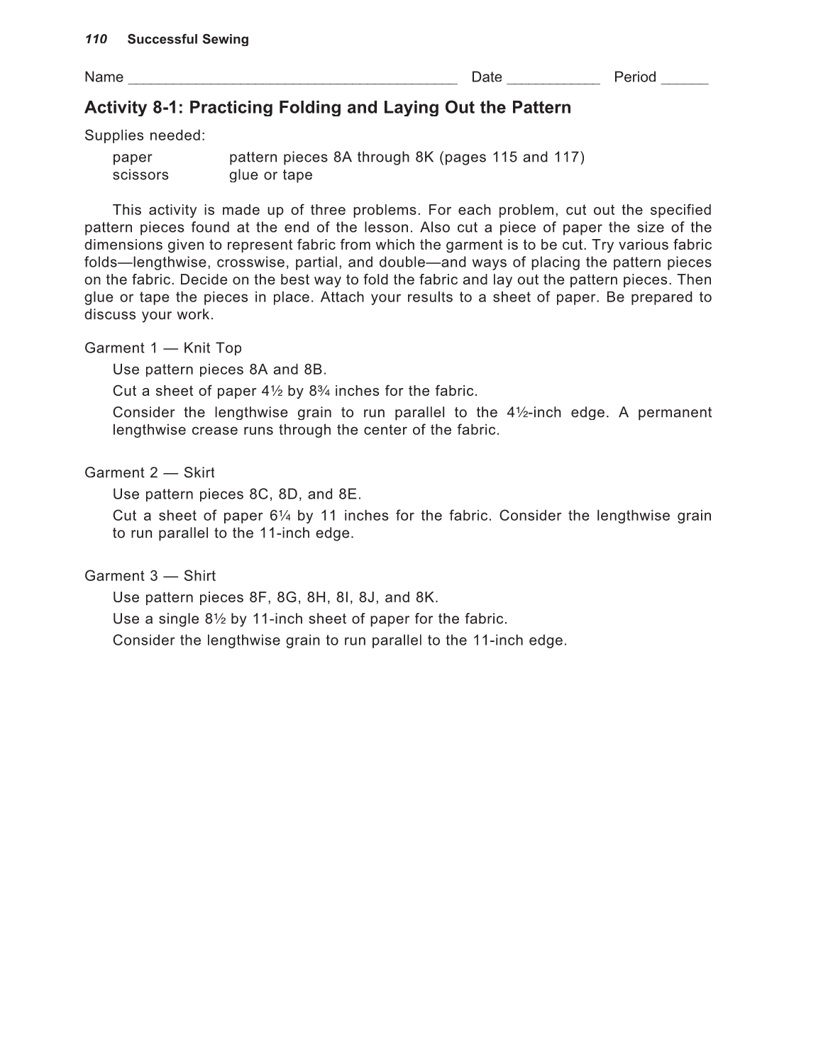 Successful Sewing, 7th Edition page 110