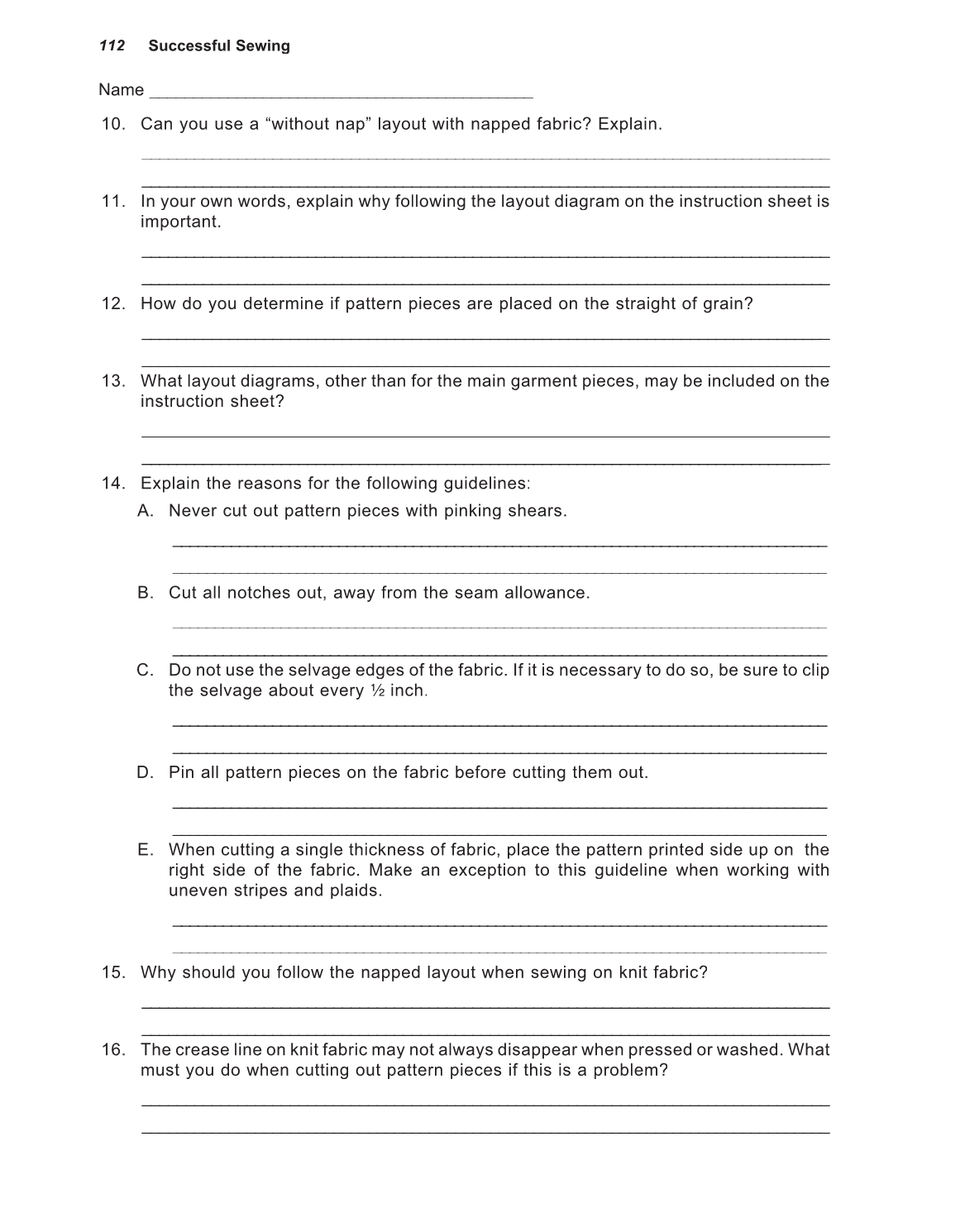 Successful Sewing, 7th Edition page 112