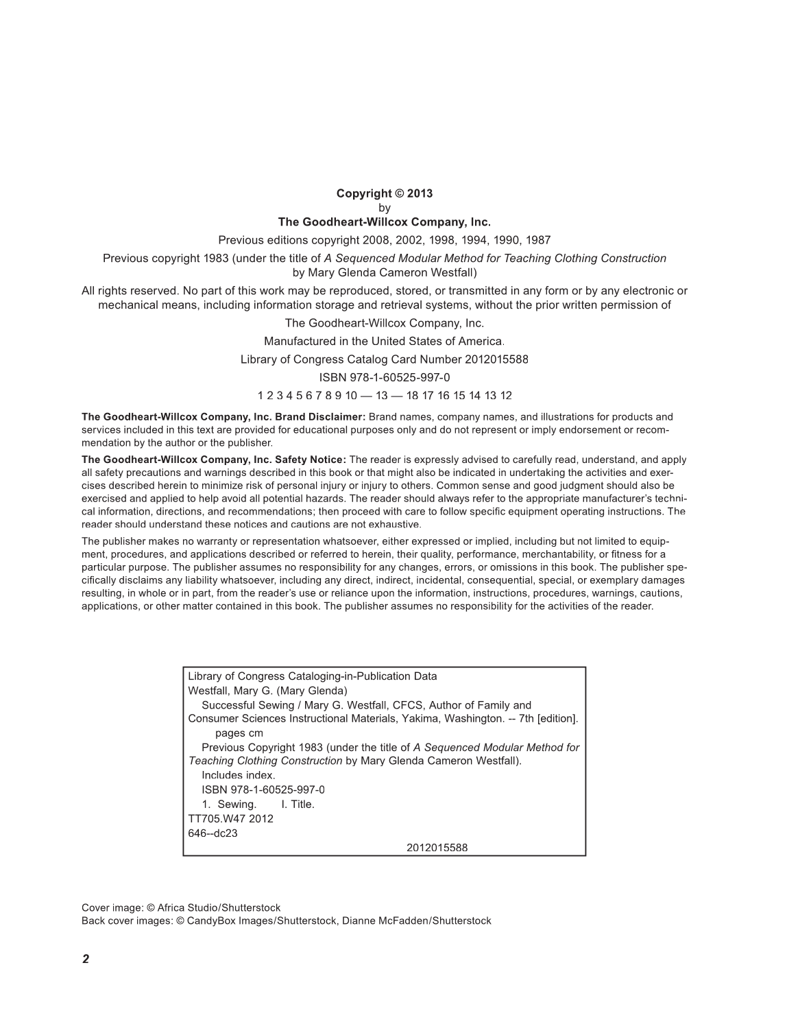 Successful Sewing, 7th Edition page 2