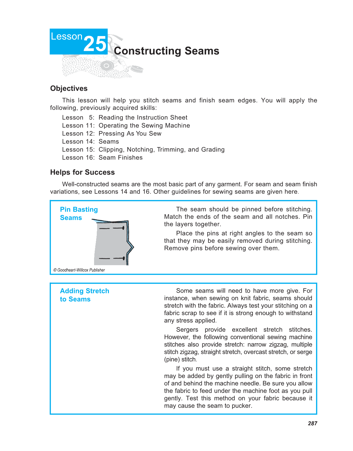 Successful Sewing, 7th Edition page 287