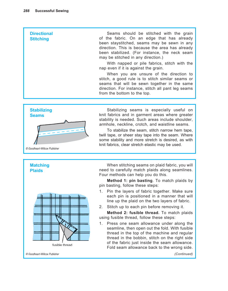 Successful Sewing, 7th Edition page 288