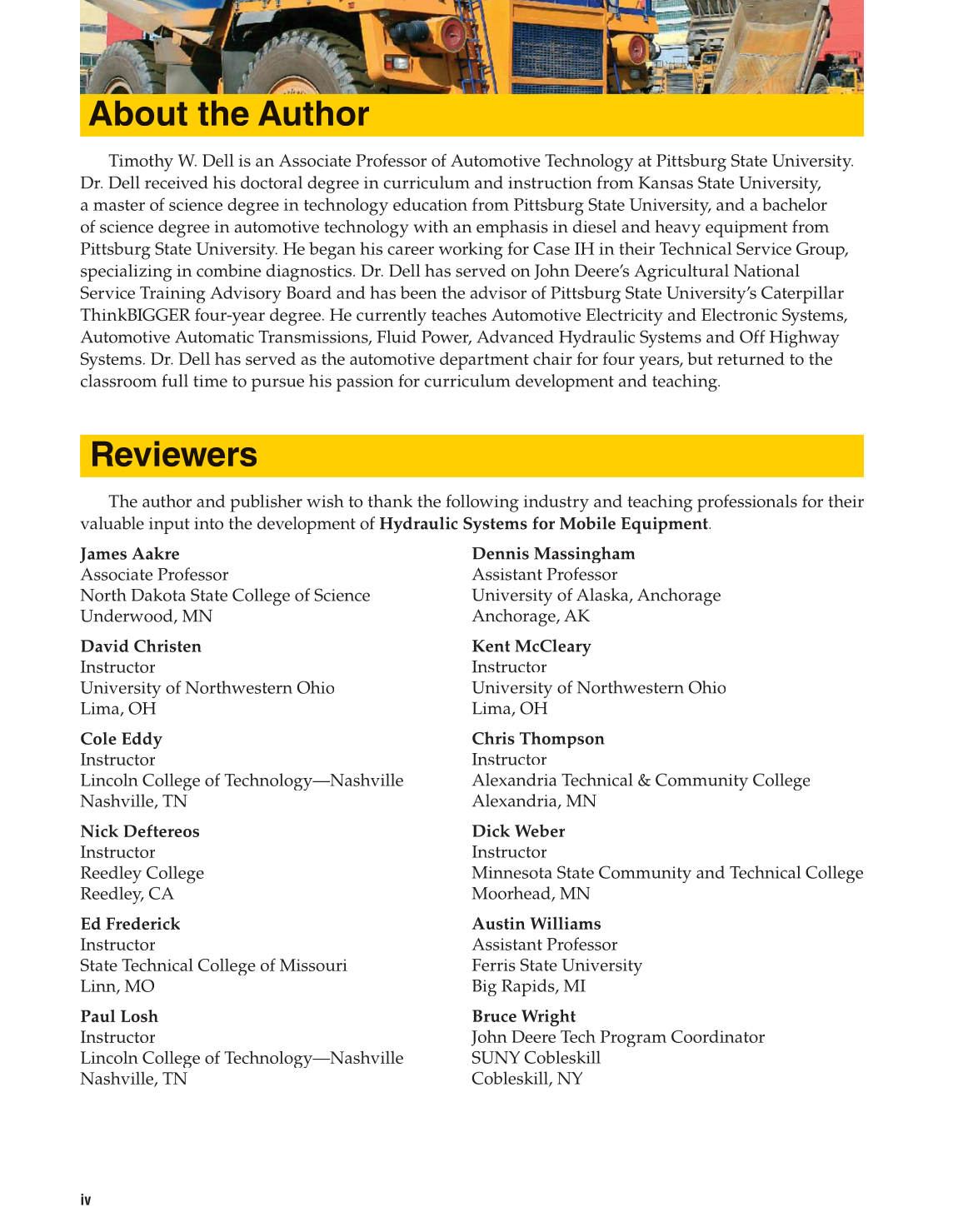 Hydraulic Systems for Mobile Equipment, 1st Edition page iv
