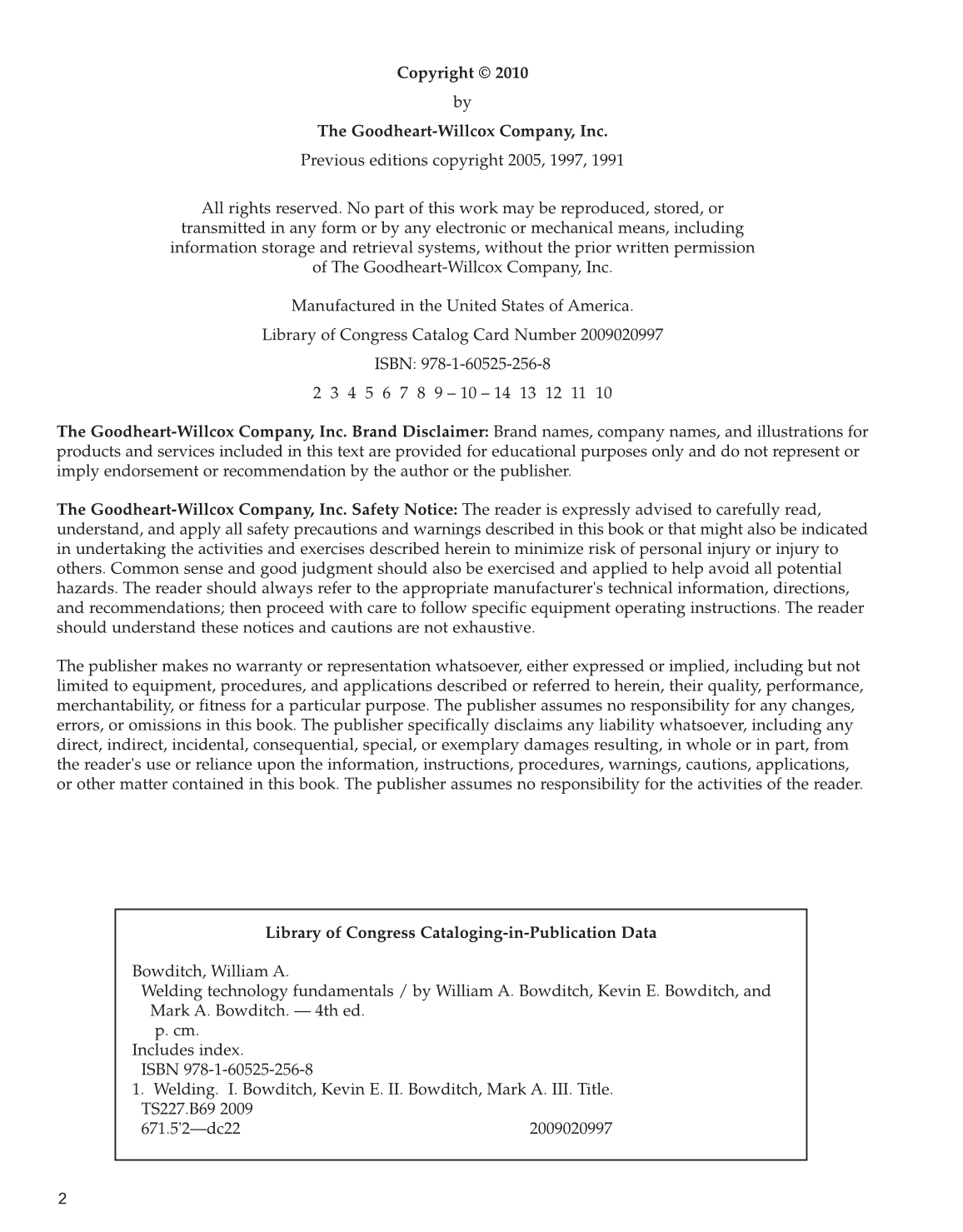 Welding Technology Fundamentals, 4th Edition page 2