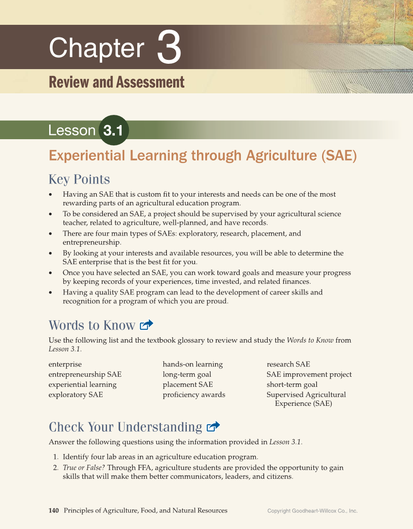 Principles of Agriculture, Food, and Natural Resources, 1st Edition page 140