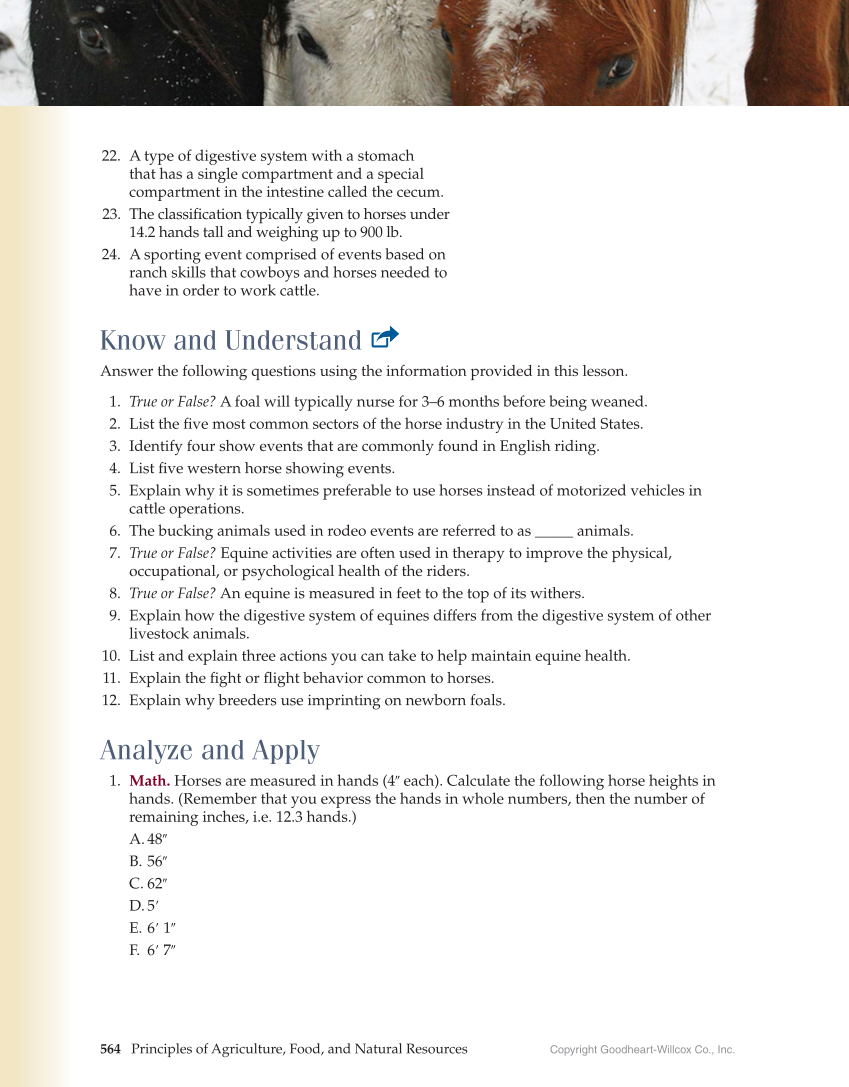 Principles of Agriculture, Food, and Natural Resources, 1st Edition page 564