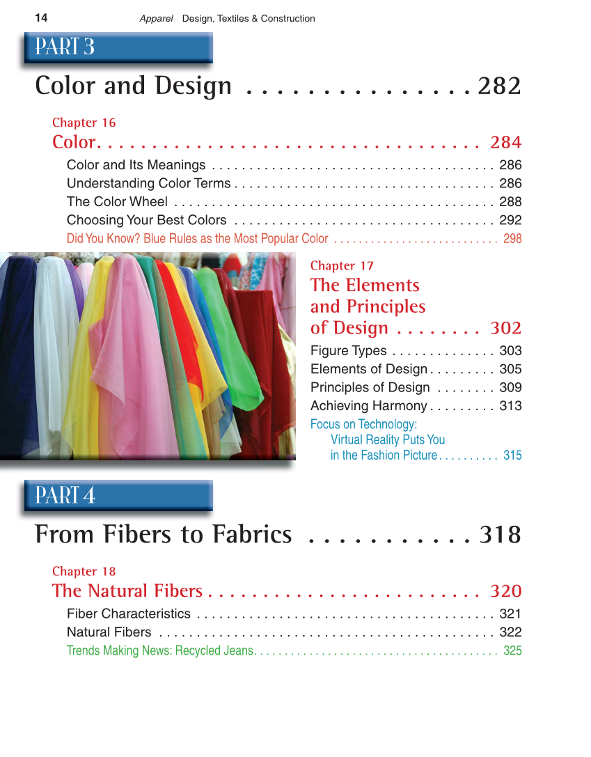 Apparel: Design, Textiles & Construction, 10th Edition page 14