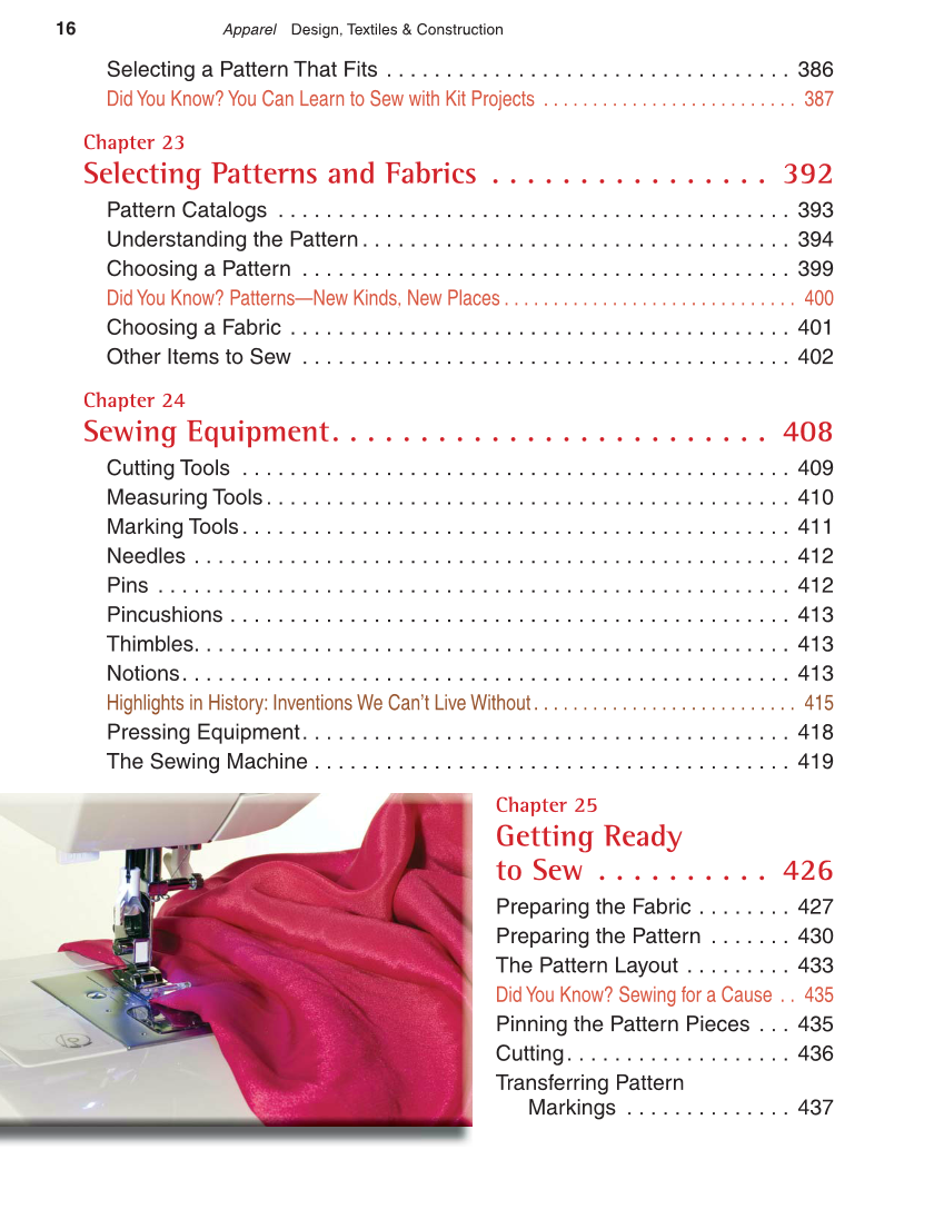 Apparel: Design, Textiles & Construction, 10th Edition page 16