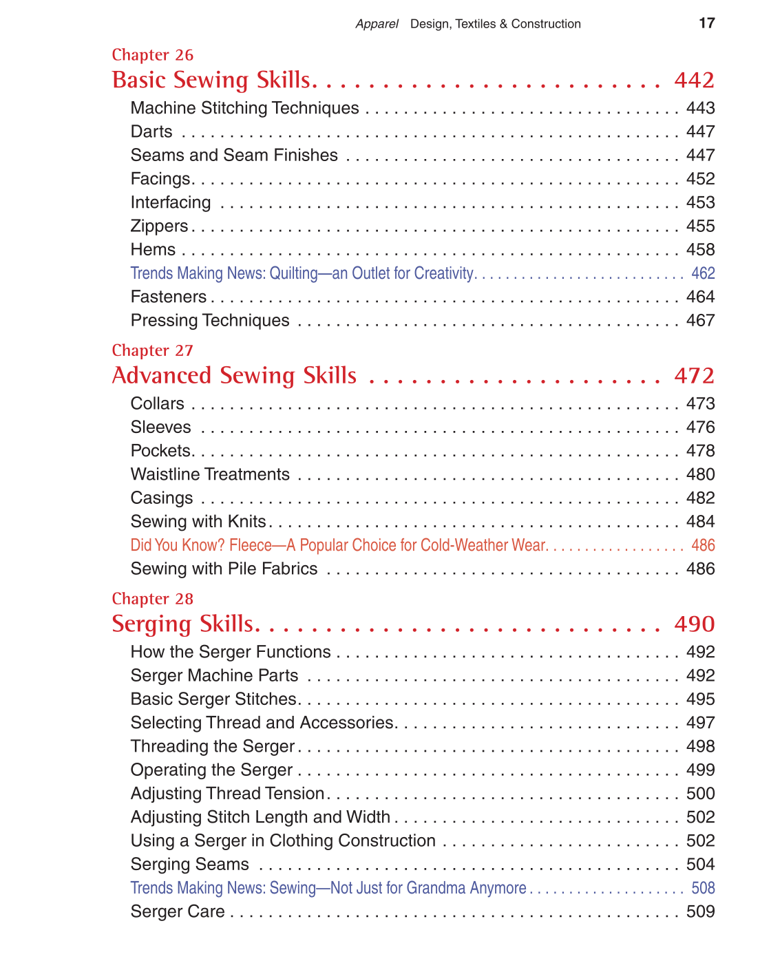 Apparel: Design, Textiles & Construction, 10th Edition page 17
