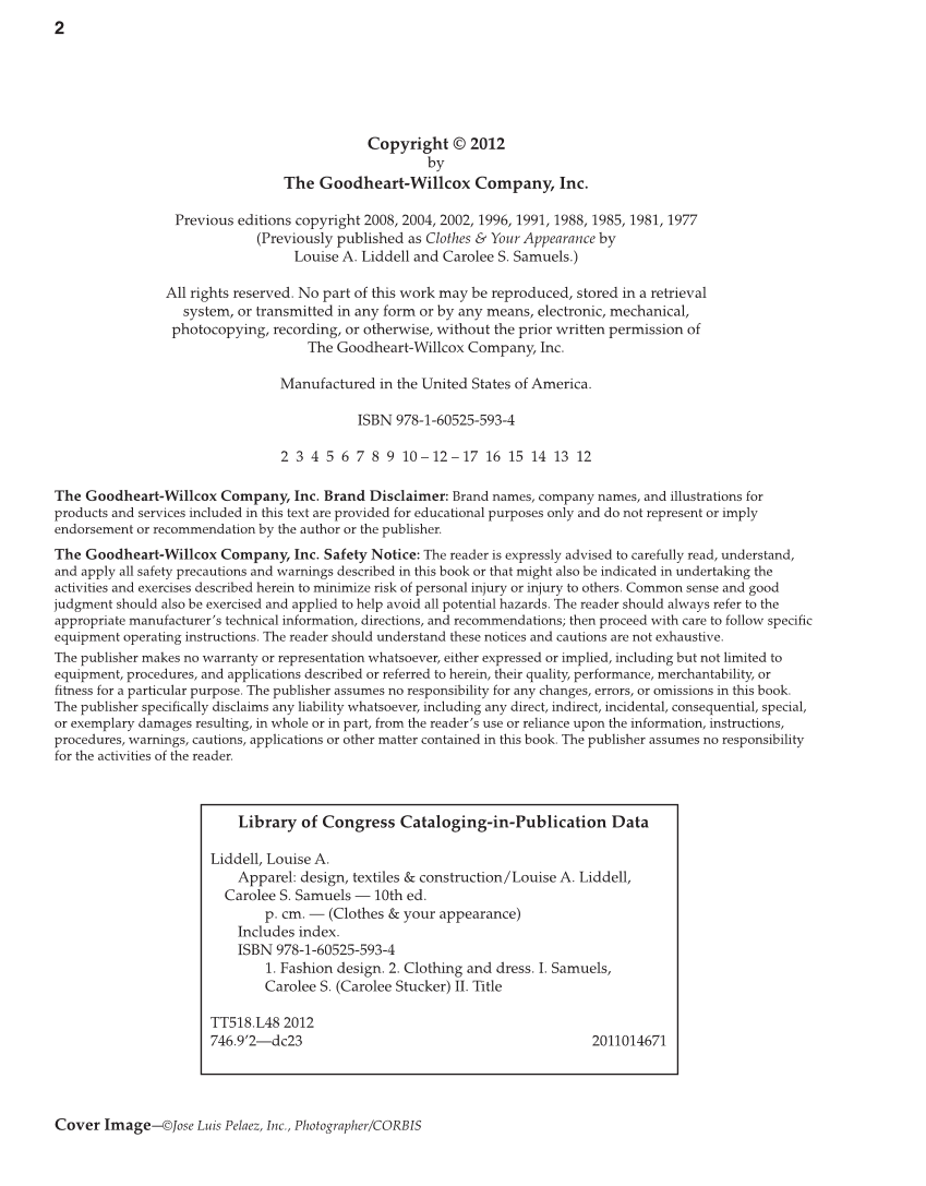 Apparel: Design, Textiles & Construction, 10th Edition page 2