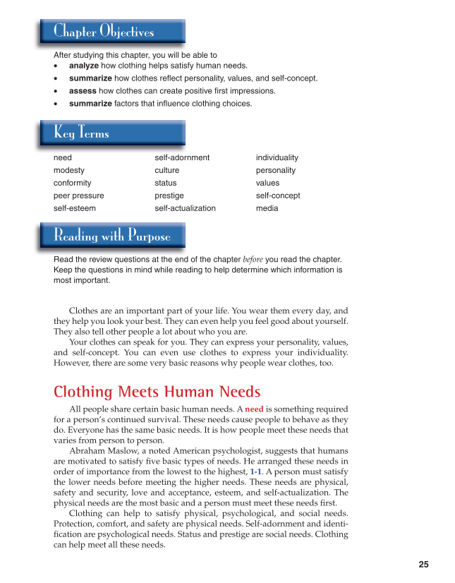 Apparel: Design, Textiles & Construction, 10th Edition page 25