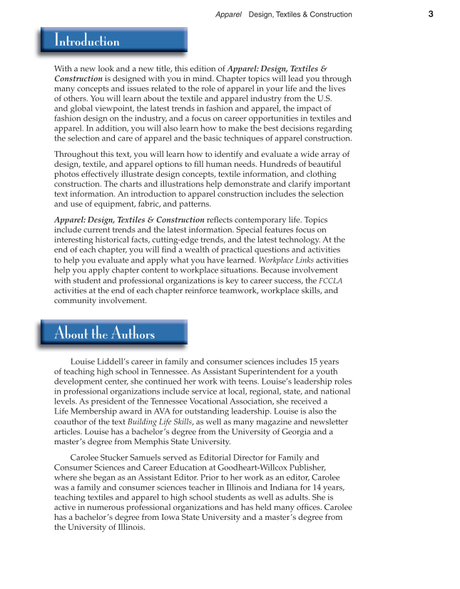 Apparel: Design, Textiles & Construction, 10th Edition page 3