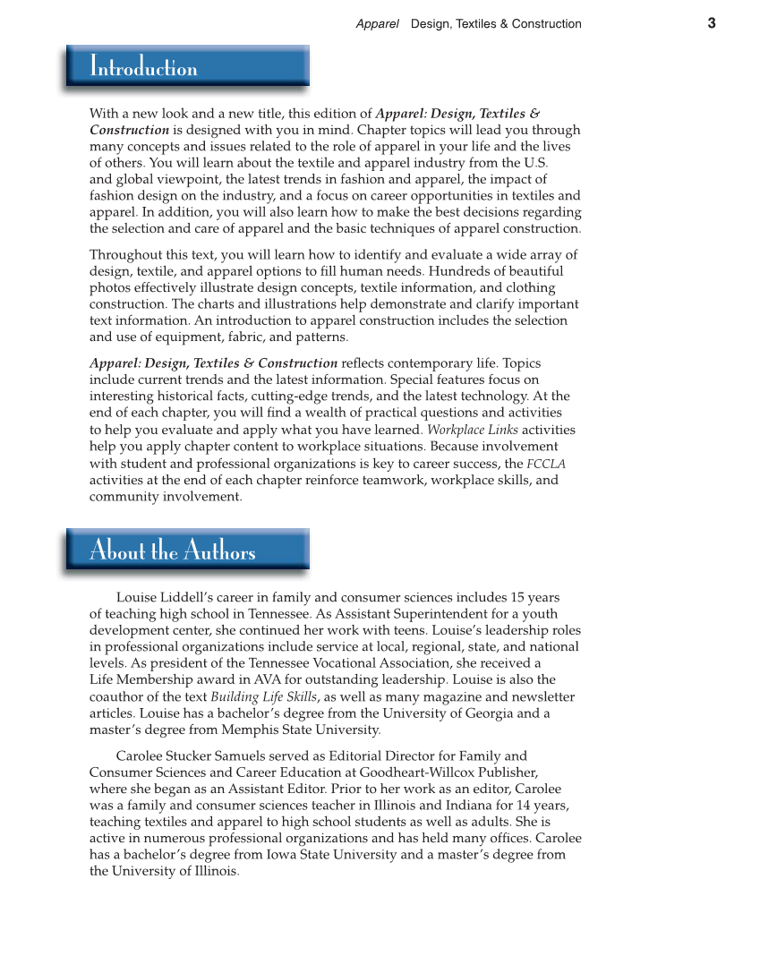 Apparel: Design, Textiles & Construction, 10th Edition page 3
