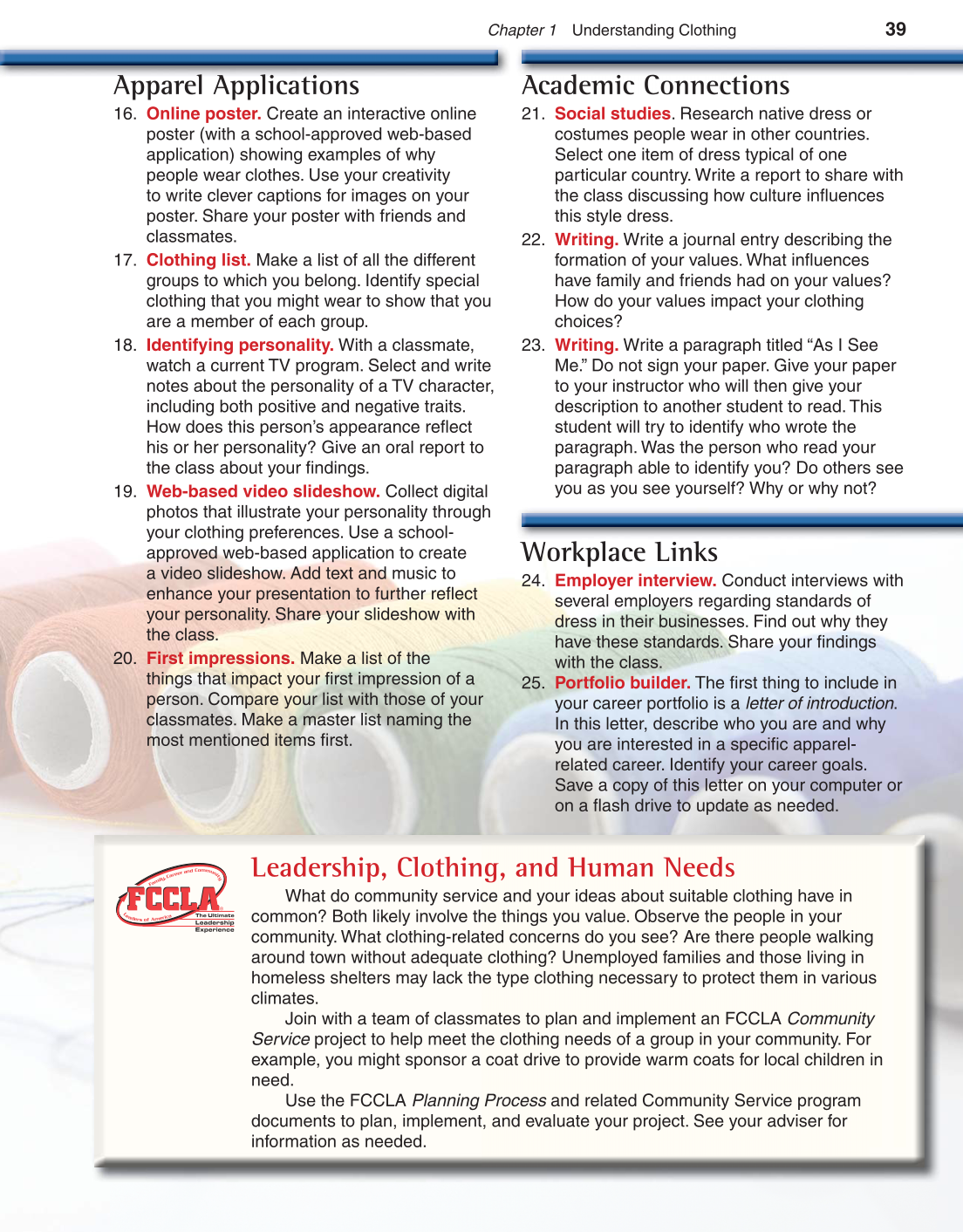 Apparel: Design, Textiles & Construction, 10th Edition page 39