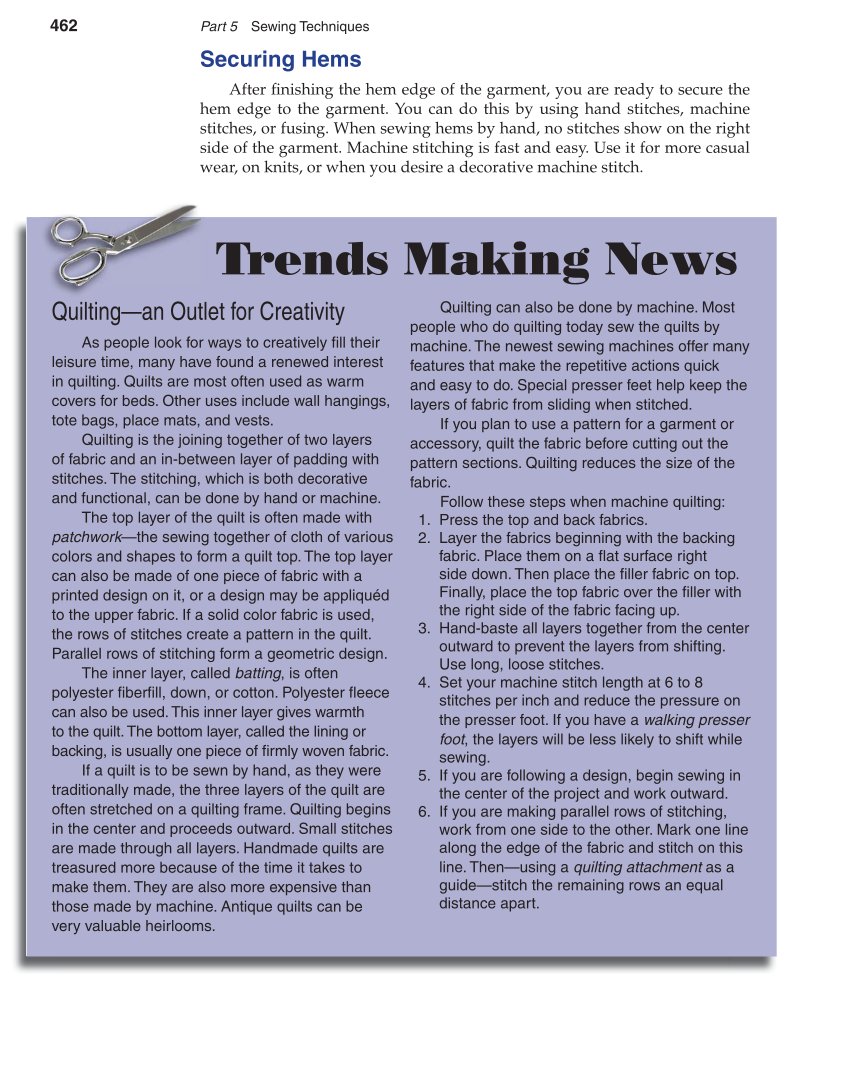 Apparel: Design, Textiles & Construction, 10th Edition page 462