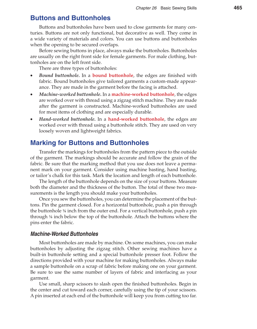 Apparel: Design, Textiles & Construction, 10th Edition page 465