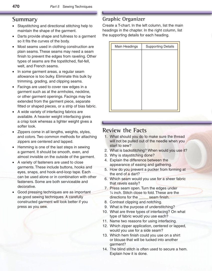 Apparel: Design, Textiles & Construction, 10th Edition page 470