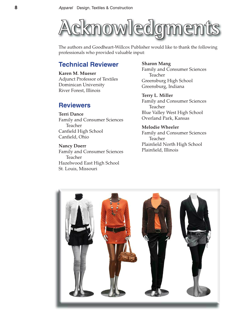 Apparel: Design, Textiles & Construction, 10th Edition page 8