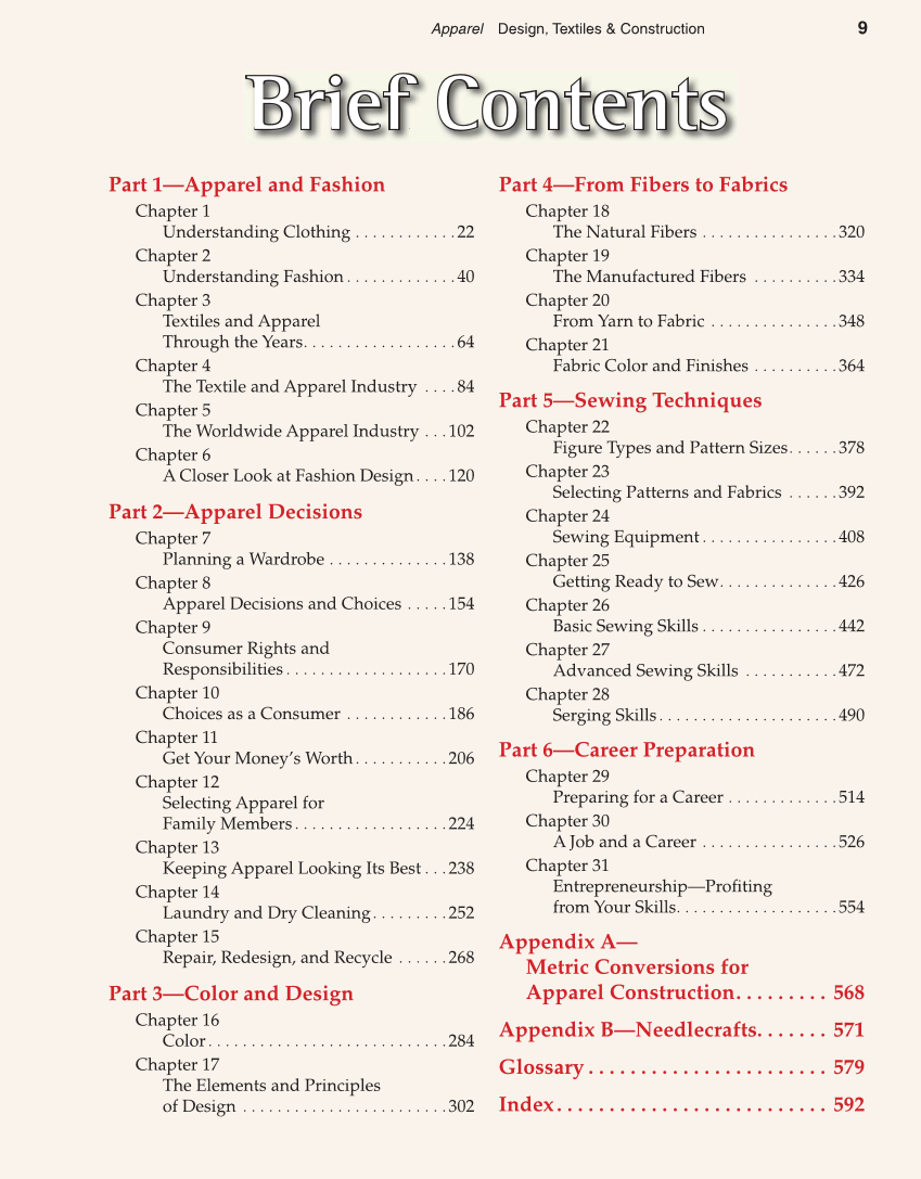 Apparel: Design, Textiles & Construction, 10th Edition page 9